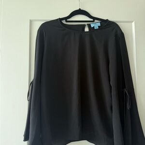 CeCe Black Tie-Sleeve Long-Sleeve Blouse